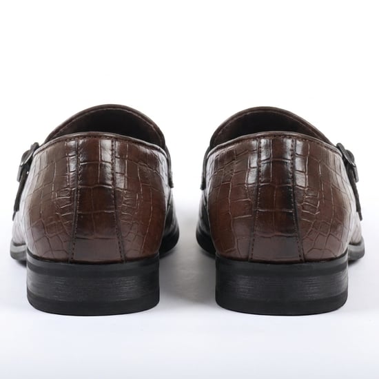 Men's Brown Vegan Leather Double Monk Strap Loafer Shoes - Image 4