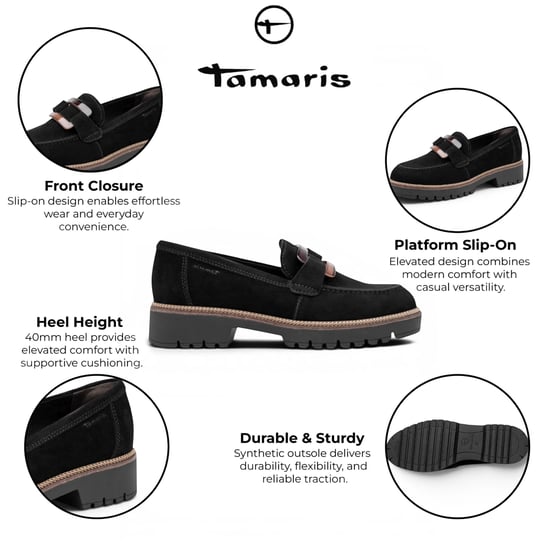 Tamaris dames zwarte suède leren loafer casual schoenen - 24722-43 - Image 2