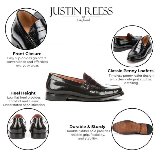 Justin Reess Zwarte Leren Penny Gepolijste Loafers Schoenen voor mannen - Joseph - Image 2