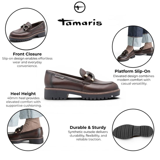 Tamaris Women's Brown Leather Loafer Comfort Shoes - 24740-47 - Image 2