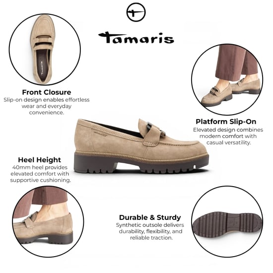 Tamaris Women's Beige Suede Leather Loafer Casual Shoes - 24722-43 - Image 2