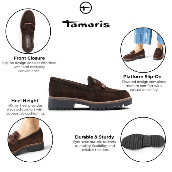 Tamaris dames bruine suède leren loafer casual schoenen - 24722-43 - Image 2