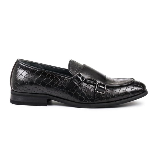 Men's Black Vegan Leather Double Monk Strap Loafer Shoes - Image 1
