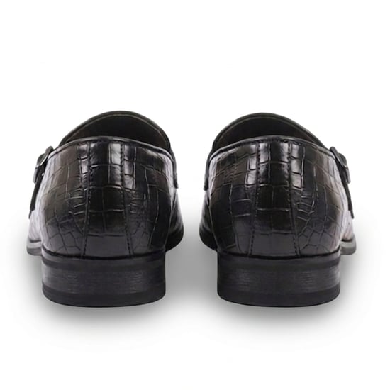 Men's Black Vegan Leather Double Monk Strap Loafer Shoes - Image 3
