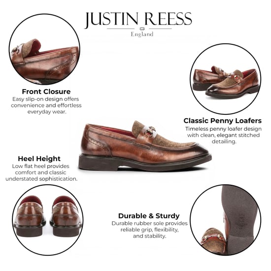 Justin Reess herenbeige leren visgraat-tweed loaferschoenen - Tristian - Image 2