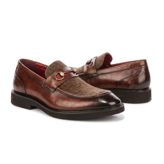 Justin Reess herenbeige leren visgraat-tweed loaferschoenen - Tristian - Image 3