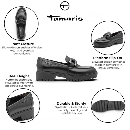 Tamaris dames zwarte leren loafer comfortschoenen - 24740-47 - Image 2