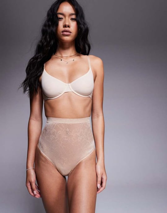 Bye Bra Lacy invisibe lace high waist shaping thong in beige - Image 2
