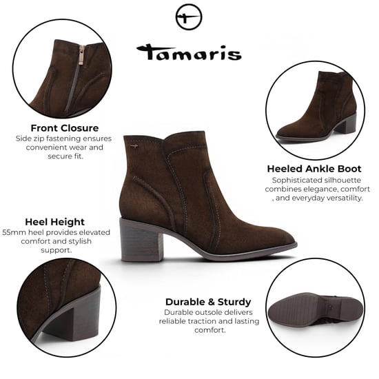 Tamaris Dames Mocca Brown Suède Leren Enkellaarzen met hakken - 25313-47 - Image 2