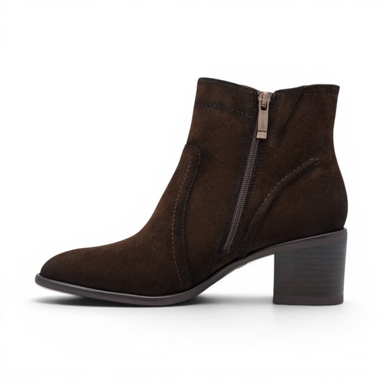 Tamaris Dames Mocca Brown Suède Leren Enkellaarzen met hakken - 25313-47 - Image 3