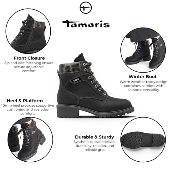 Tamaris dames zwarte warme veters winters buitenenkellaarzen - 26266-43 - Image 2