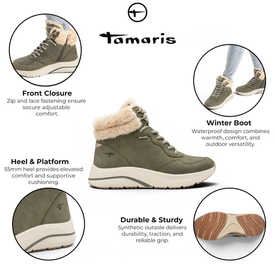 Tamaris Women's Green Warm Winter Waterproof Snörningsstövlar - 26278-45 - Image 2