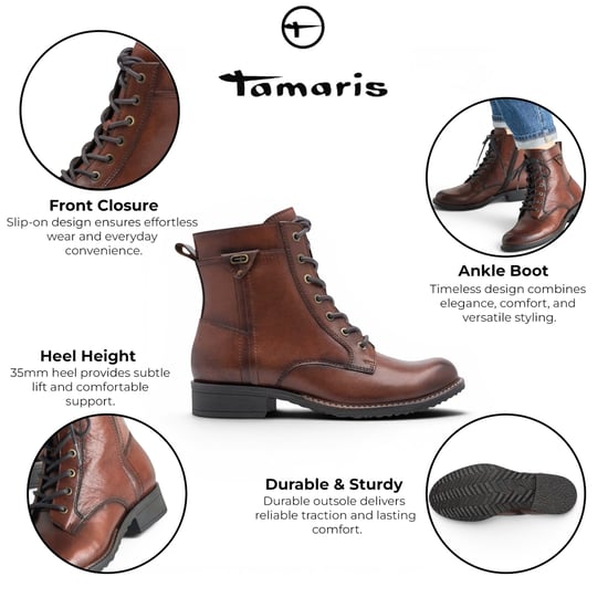Tamaris Women Brown Leather Lace-Up Combat Boots - 25224-47 - Image 2