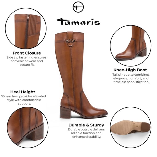Tamaris dames bruine leren rijlaarzen met kniehoge hak - 25576-47 - Image 2
