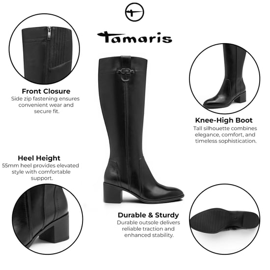 Tamaris dames zwarte leren rijlaarzen met kniehoge hak - 25576-47 - Image 2