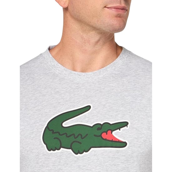 Lacoste Mens Crocodile Print Cotton Regular T-Shirt (Silver/Green) - Image 3