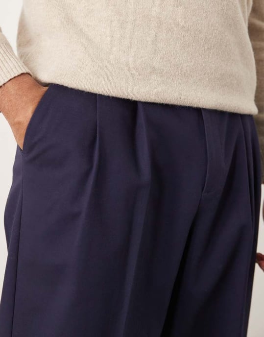 ASOS DESIGN smart beskurna ballongbyxor i bomull i marinblått - Image 2