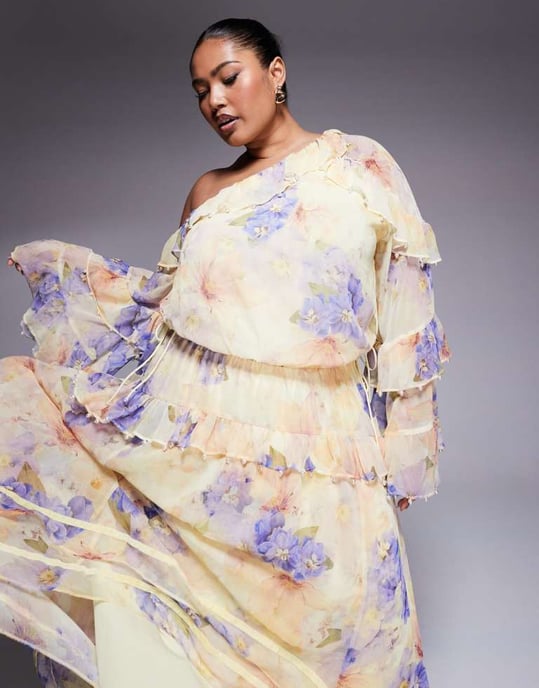 ASOS LUXE Curve pärlbeströdd chiffong maxiklänning med överdimensionerat mönster i blommor - Image 3