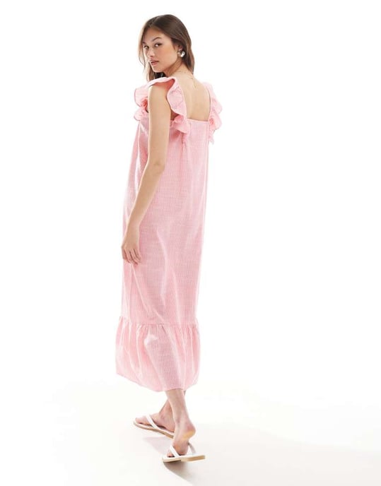 Pieces fjärilsremstierad cami maxi klänning i rosa randig - Image 3