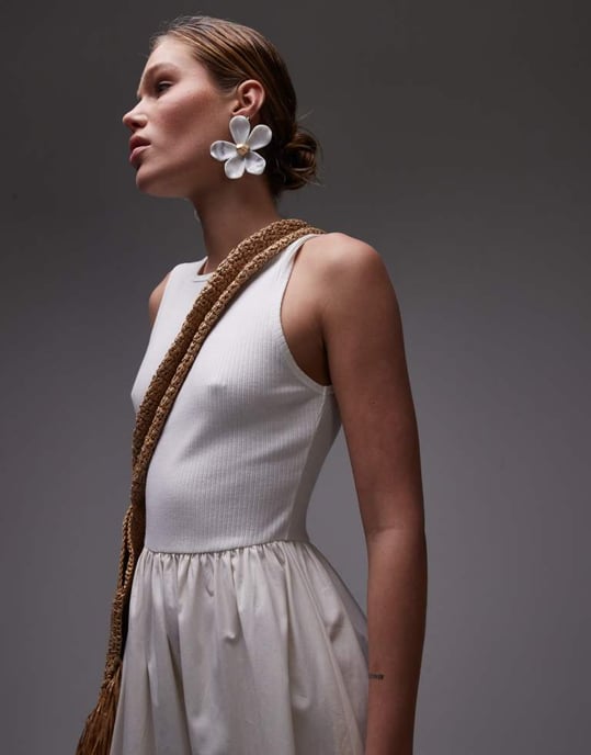 Topshop poplinmix maxiklänning i off-white - Image 3