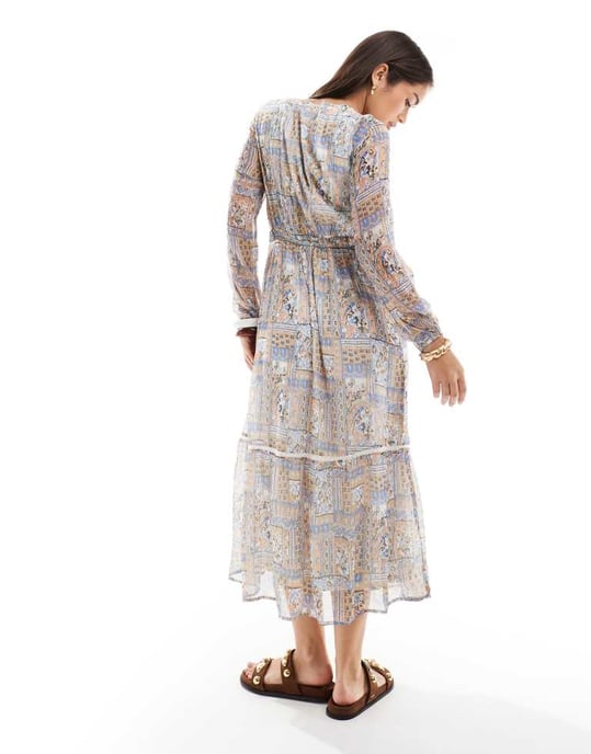 Vero Moda smock maxi-klänning i rosa lapptäckstryck - Image 3