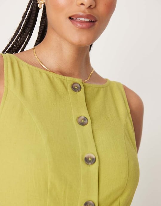 ASOS DESIGN Lång slash-hals knapplåst väst maxi-klänning i grön - Image 3