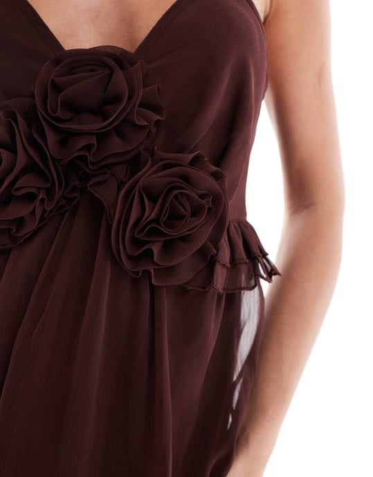 Miss Selfridge Petite boho korseett detalj cami maxi i brunt - Image 3