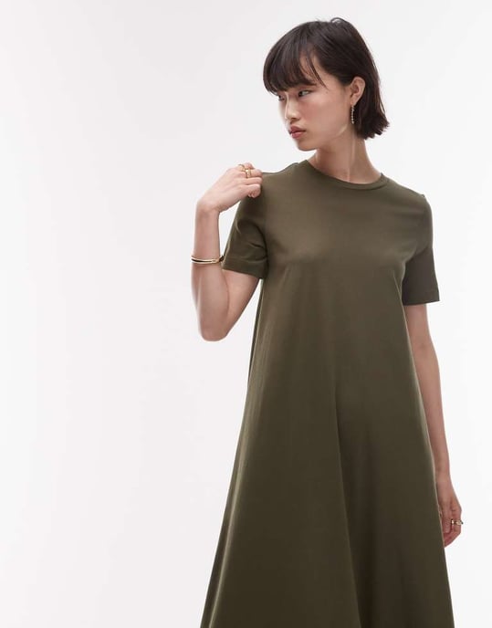 ARKET ren bomullssäld maxi klänning med korta ärmar i khaki - Image 2