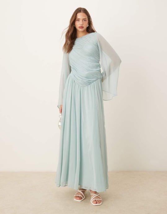 ASOS DESIGN asymmetrisk maxiklänning med öppen rygg i ljusblått och låg midja - Image 2