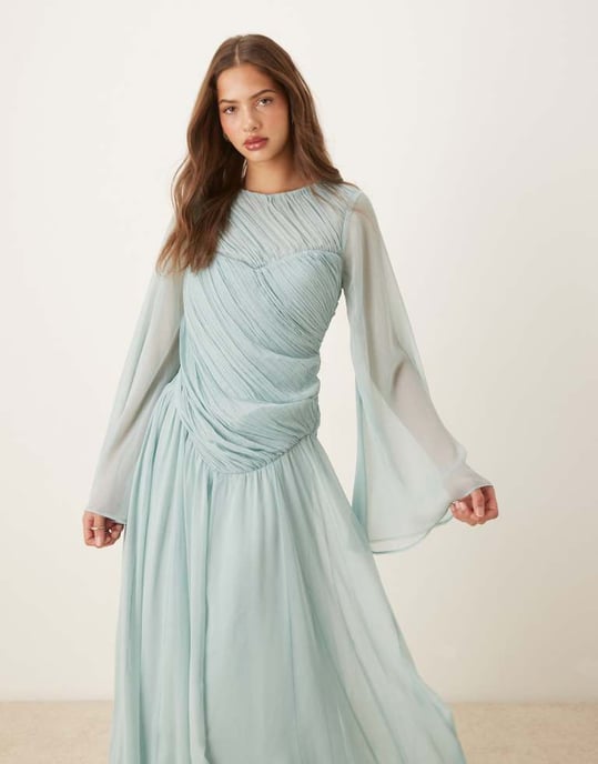 ASOS DESIGN asymmetrisk maxiklänning med öppen rygg i ljusblått och låg midja - Image 3