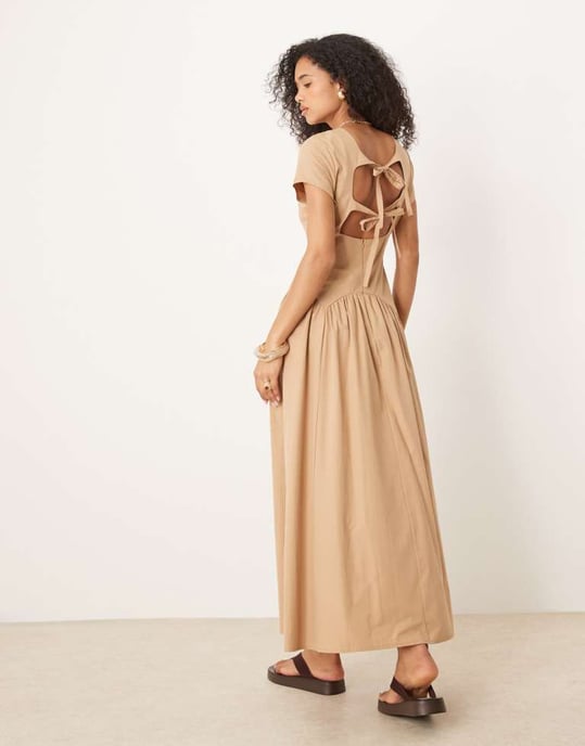 ASOS DESIGN maxiklänning med sänkt midja i brunt - Image 3