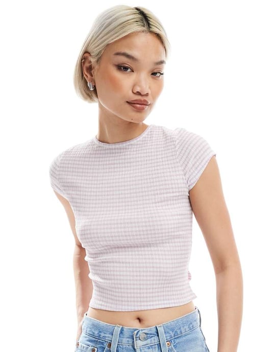 Miss Selfridge knytback baby tee i rutigt mönster - Image 2