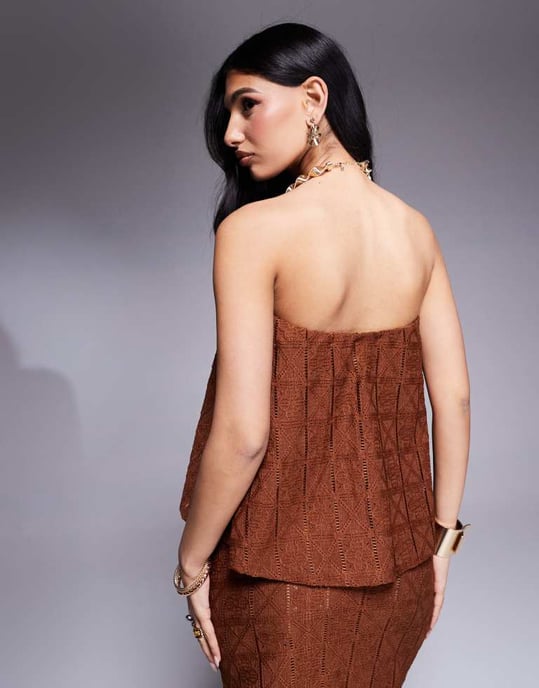ASOS DESIGN koord lös passform virkade bandeau i choklad - Image 2