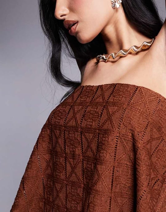 ASOS DESIGN koord lös passform virkade bandeau i choklad - Image 3