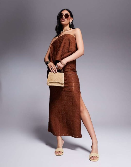 ASOS DESIGN koord lös passform virkade bandeau i choklad - Image 4