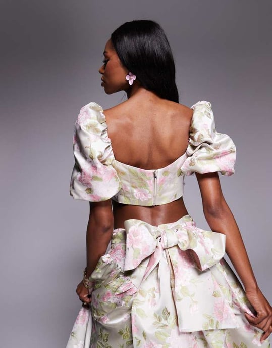 ASOS LUXE co-ord jacquard puffärmsblus i tulipanjacquard - Image 2