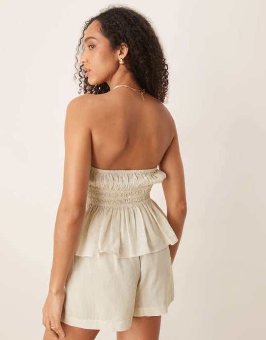 ASOS DESIGN Belle strandbandeau med linne i enfärgad - Image 3