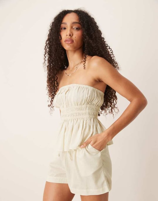 ASOS DESIGN Belle strandbandeau med linne i enfärgad - Image 4