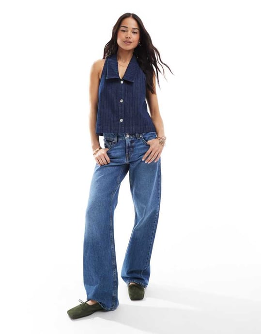 ASOS DESIGN ärmlös randig denimtopp med sjömanskrage - Image 3