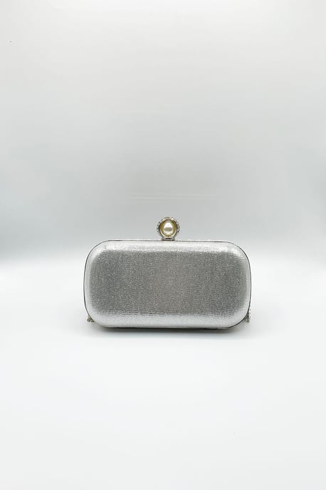Vintage Pearl and Diamante Clutch Bag in Silver - Image 5