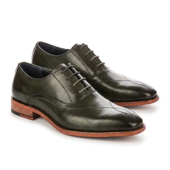 Justin Reess heren groene leren kruissteek met teenkap Oxford schoenen - Jett - Image 3