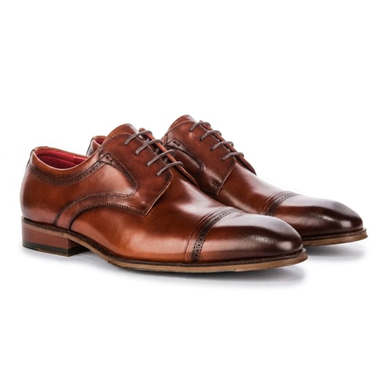 Justin Reess heren gepolijste bruine leren cap teen derby schoenen - Everett - Image 3