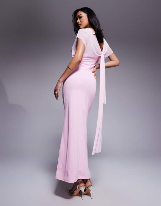 ASOS DESIGN genomskinlig overlay maxi-klänning i ljusrosa - Image 3