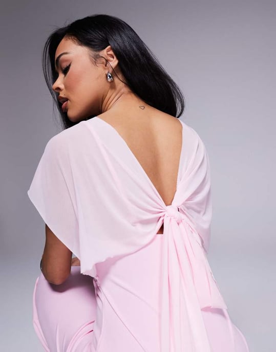 ASOS DESIGN genomskinlig overlay maxi-klänning i ljusrosa - Image 4