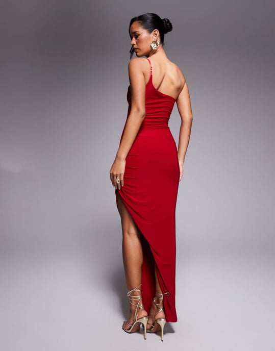 Missyempire dubbel lager slinky one shoulder maxi klänning med sidoklyv i röd - Image 3