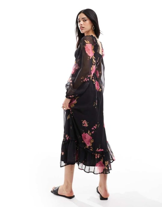 Miss Selfridge maxi klänning med korsettdetalj i rosavtryck - Image 2