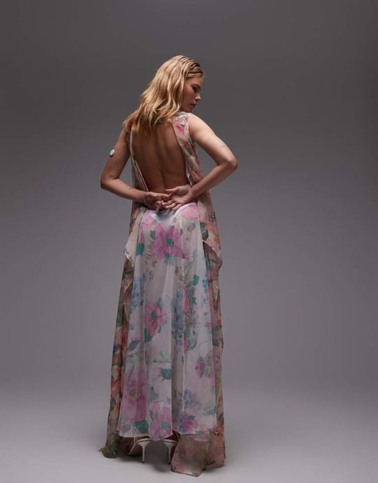ASOS DESIGN ultimat genomskinlig chiffonmaxiklänning i blandat blommönster - Image 3