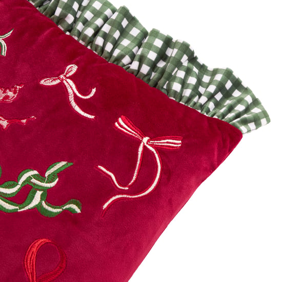 Furn Ditsy Bows Velvet Ruffle Trim Polyester Filled Cushion - Image 3