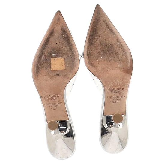 Malone Souliers Joella Mules in Silver Patent Leather and PVC - Image 6