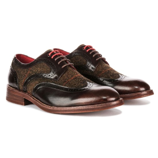 Justin Reess bruine leren tweed brogue schoenen voor mannen - Arlo - Image 3